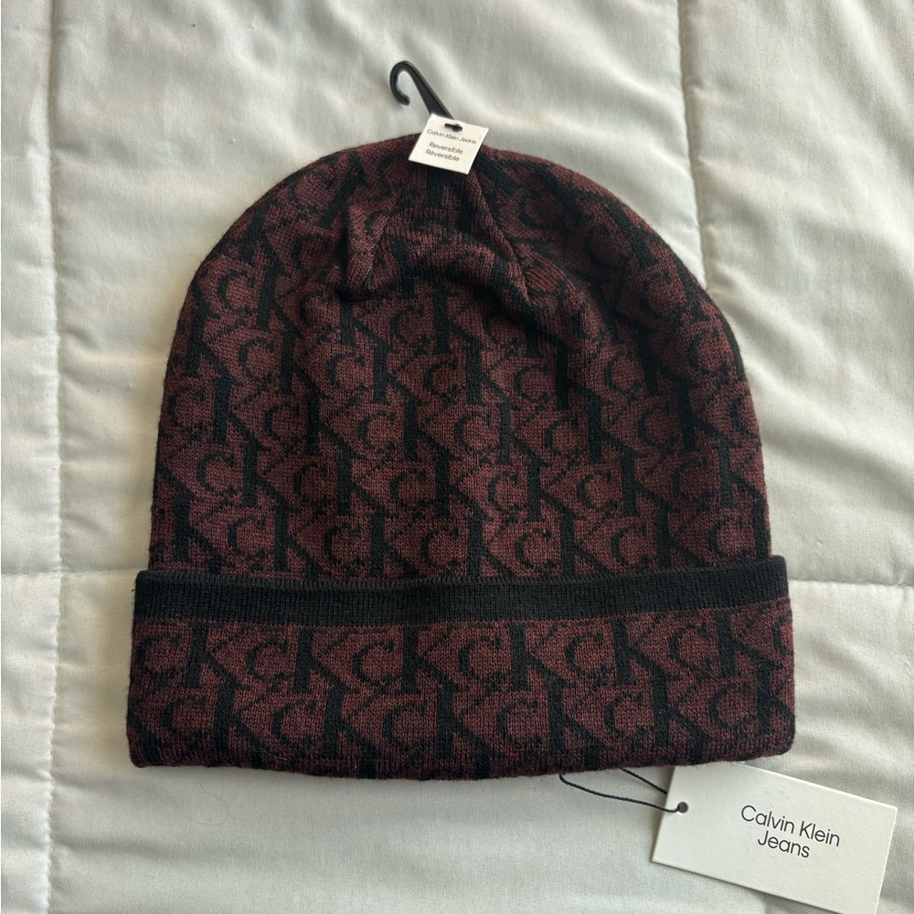 Calvin Klein Black and Red Knit Beanie